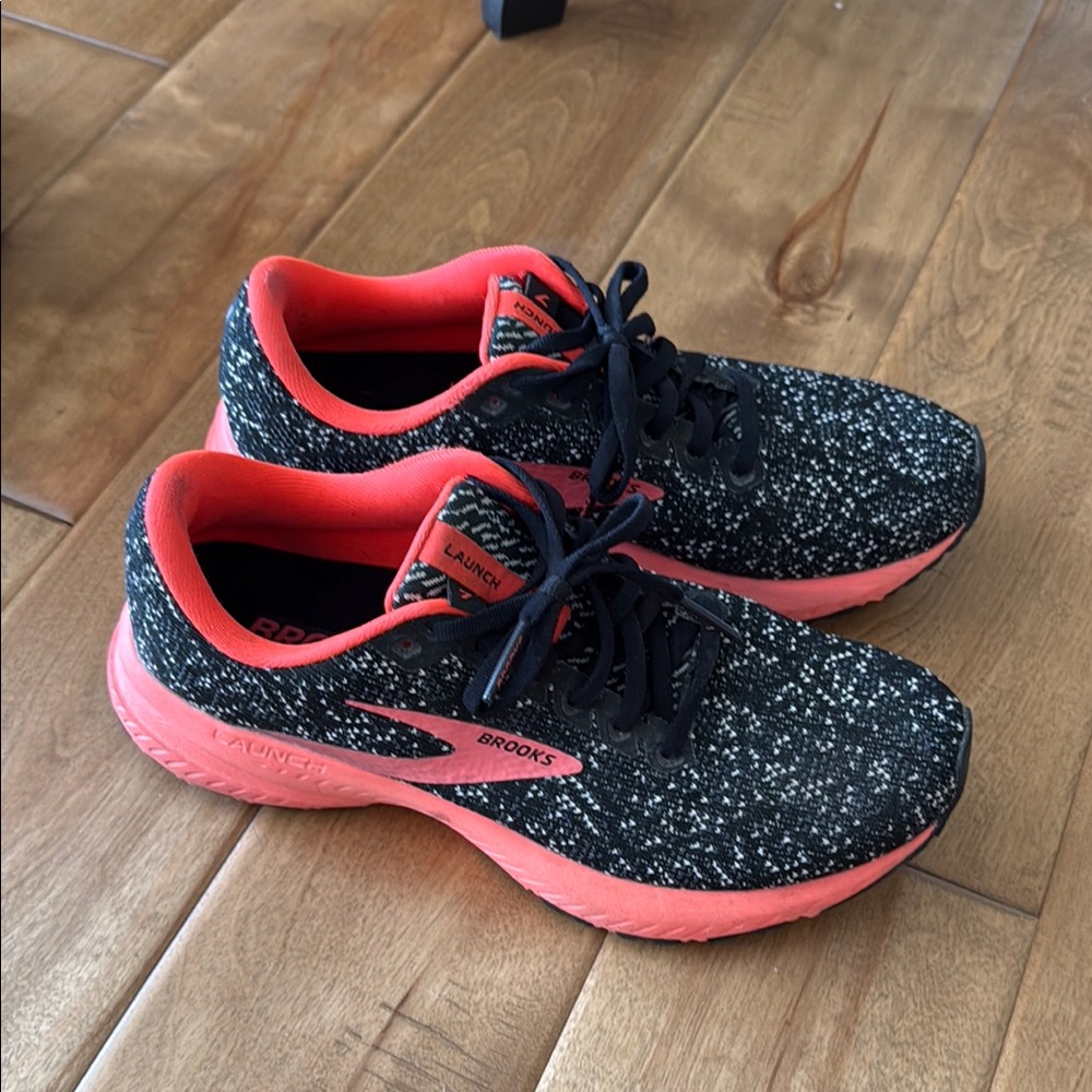 Brooks Speckled Black and Coral Sneakers